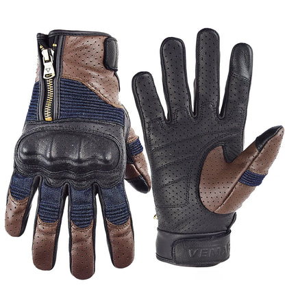Retro Leather & Denim Motorcycle Gloves by RiderOut™
