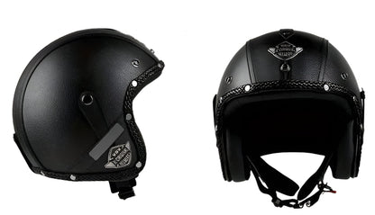 Black Leather Retro Classic Motorcycle Helmet by RiderOut™