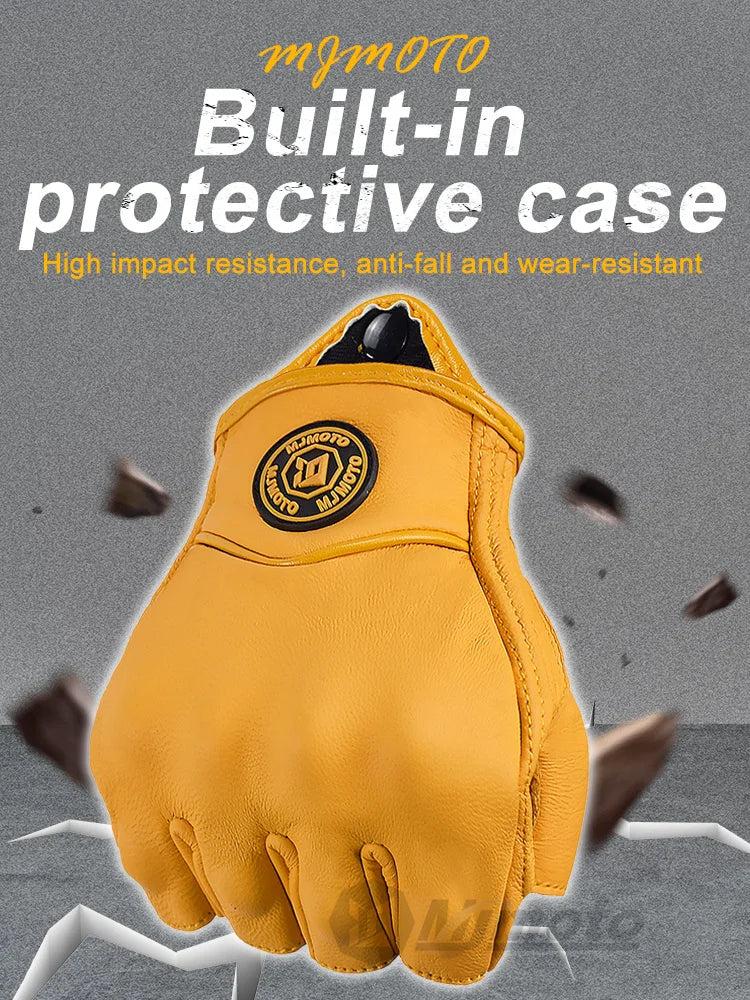 Retro Leather Motorcycle Half Finger Gloves by RiderOut