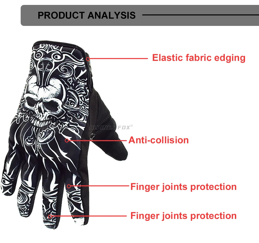 Skull Print Black Motorcycle Gloves by RiderOut™