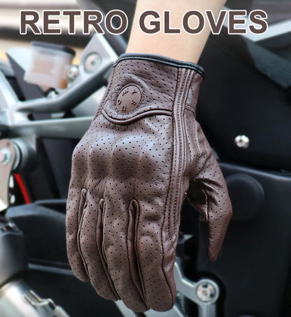 Perforated Motorcycle Retro Leather Gloves by RiderOut™