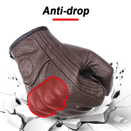 Perforated Motorcycle Retro Leather Gloves by RiderOut™
