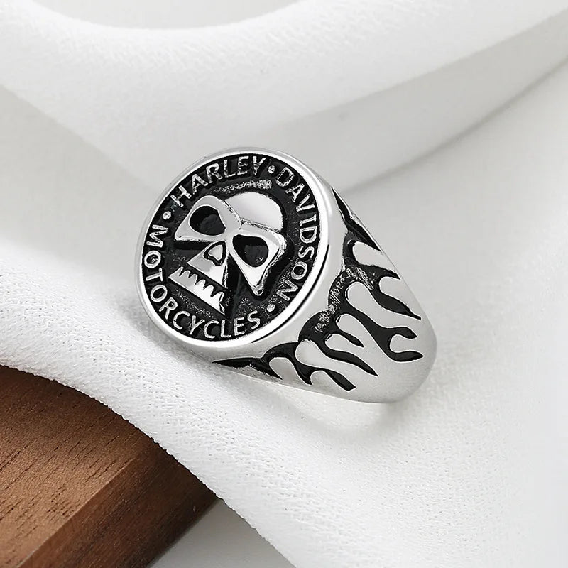 Retro Biker HD Motorcycle Skull Resizable Ring by RiderOut™