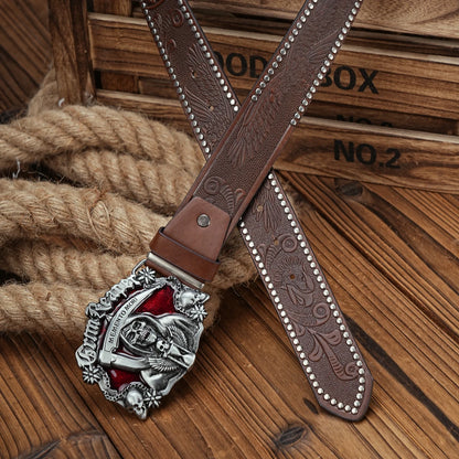 Skull Engraved Buckle PU Leather Belts by RiderOut