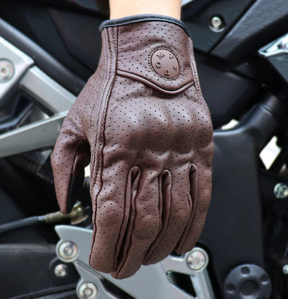 Perforated Motorcycle Retro Leather Gloves by RiderOut™