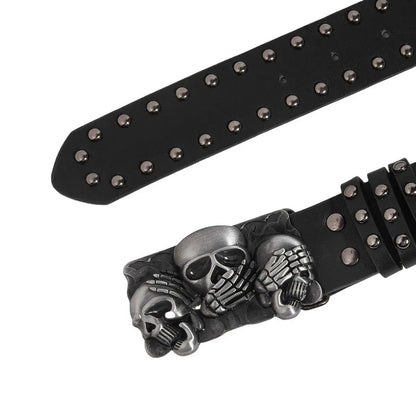 Black Skull Metal Buckle PU Leather Unisex Belt by RiderOut™