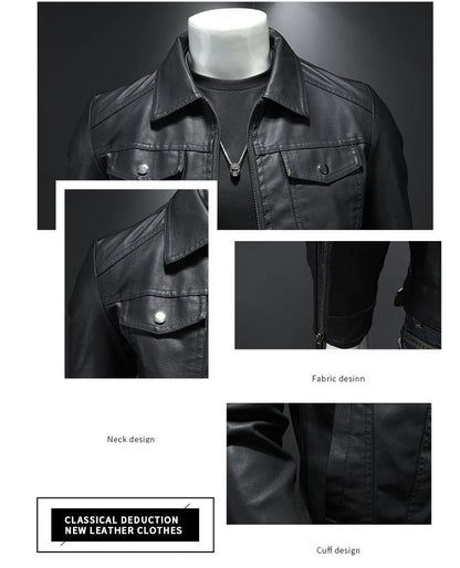 Black Lapel Leather Slim Motorcycle Riding Jacket by RiderOut