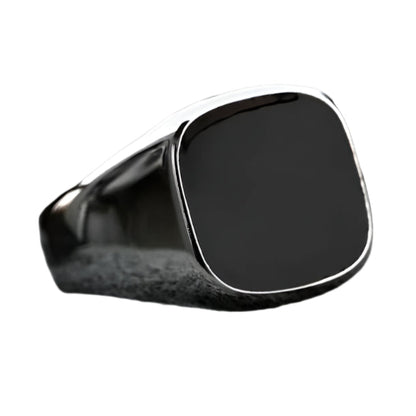 Retro Flat Square Black Glass Onyx Ring by RiderOut™