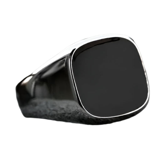 Retro Flat Square Black Glass Onyx Ring by RiderOut™