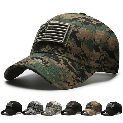 American Flag Camouflage Sticker Embroidered Baseball Cap by RiderOut™
