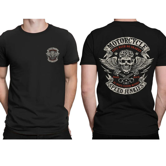 Black Essential Motorcycle Speed Junkies T-shirts by RiderOut™