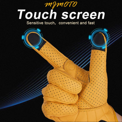 Retro Yellow Leather Motorcycle Gloves by RiderOut™