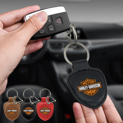 HD Motorcycle Shield Leather Key Rings Keychain by RiderOut™