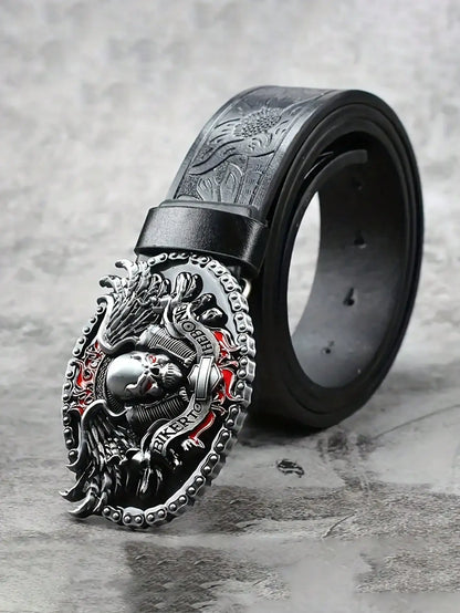 Skull Ghost Head Bikers Buckle Belt by RiderOut
