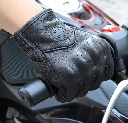 Perforated Motorcycle Retro Leather Gloves by RiderOut™
