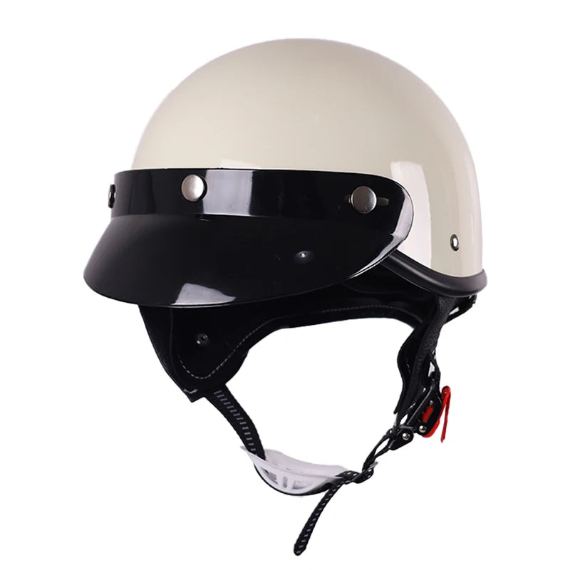Ivory White Half Shell with Neck Warmer Motorcycle Helmet by RiderOut™