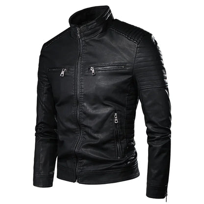 Stand Collar PU Leather Jacket by RiderOut