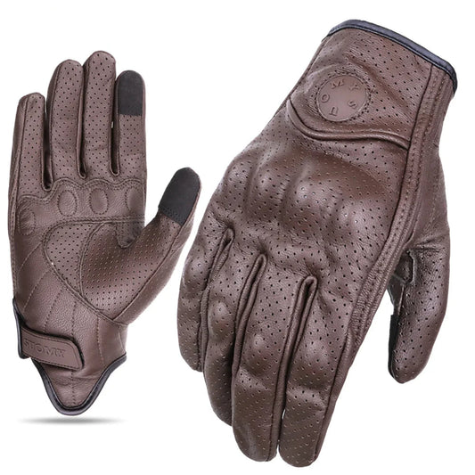 Perforated Motorcycle Retro Leather Gloves by RiderOut™