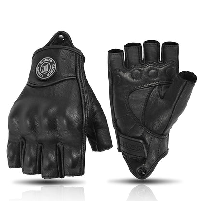 Retro Leather Motorcycle Half Finger Gloves by RiderOut