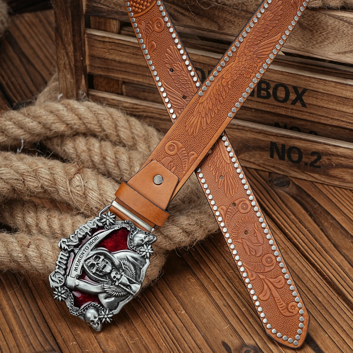 Skull Engraved Buckle PU Leather Belts by RiderOut