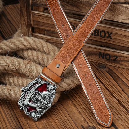 Skull Engraved Buckle PU Leather Belts by RiderOut