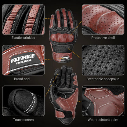 Vintage Leather Motorcycle Breathable Gloves by RiderOut™