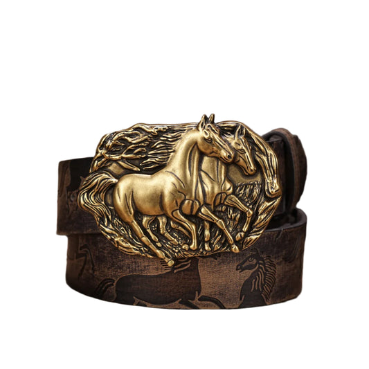 Horse Engraved Buckle PU Leather Belt by RiderOut