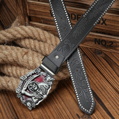 Skull Engraved Buckle PU Leather Belts by RiderOut