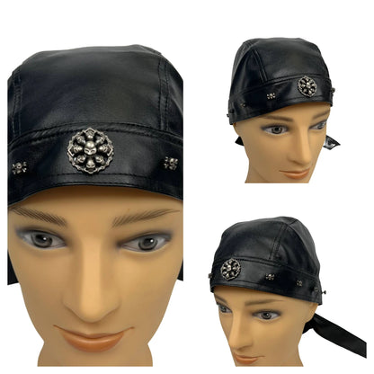 Motorcycle Biker Leather Adjustable Skull Cap by RiderOut
