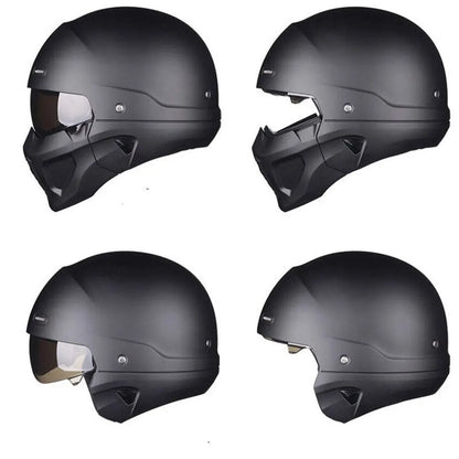 Retro Full Face Matte Black Modular Classic Motorcycle Helmet by RiderOut™