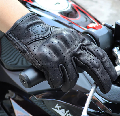 Perforated Motorcycle Retro Leather Gloves by RiderOut™