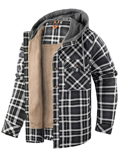 Plaid Flannel Snap Fleece Warm Hoodie by RiderOut