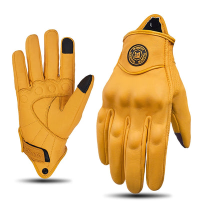 Retro Yellow Leather Motorcycle Gloves by RiderOut™