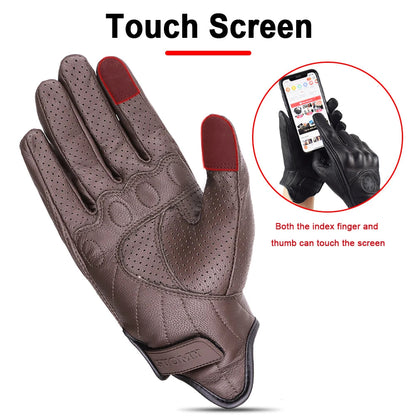 Perforated Motorcycle Retro Leather Gloves by RiderOut™