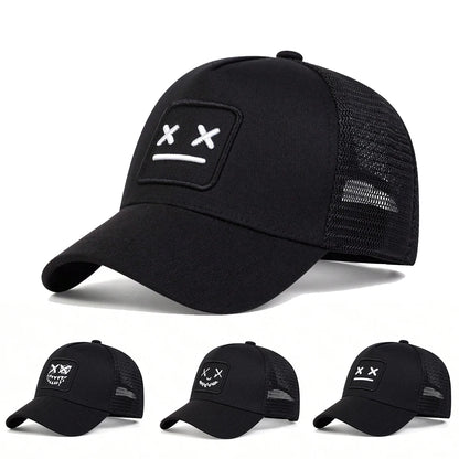 Black XX Smiling Face Embroidery Baseball Net Caps by RiderOut™