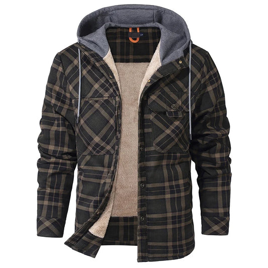 Plaid Flannel Snap Fleece Warm Hoodie by RiderOut
