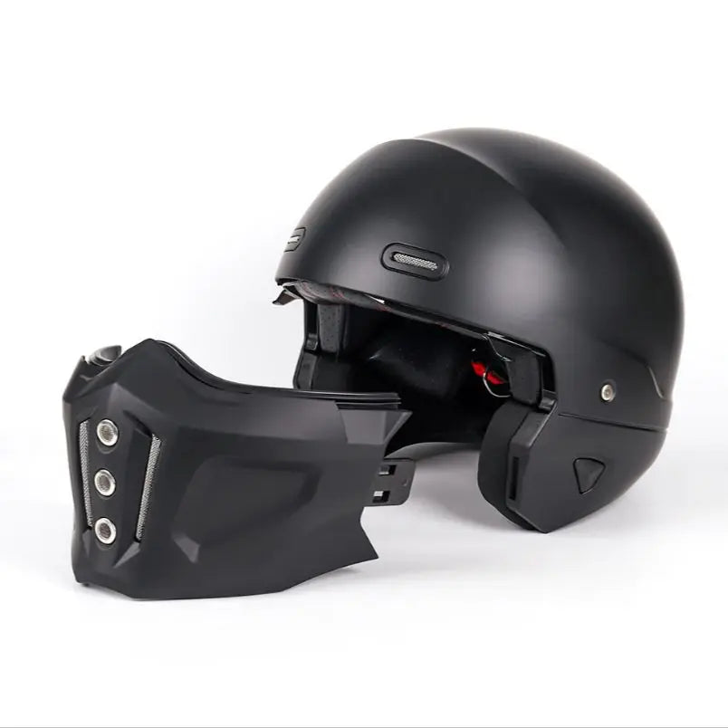 Retro Full Face Matte Black Modular Classic Motorcycle Helmet by RiderOut™