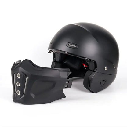 Retro Full Face Matte Black Modular Classic Motorcycle Helmet by RiderOut™