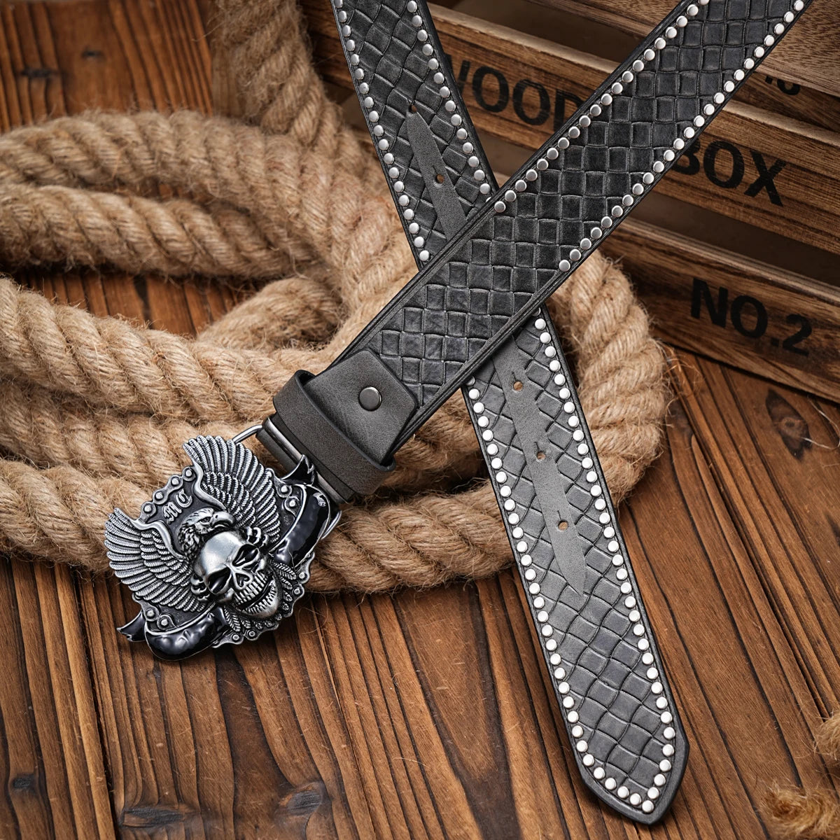 Skull Wings Engraved Buckle PU Leather Belts by RiderOut