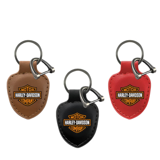 HD Motorcycle Shield Leather Key Rings Keychain by RiderOut™