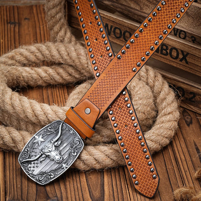 Bull Head Engraved Buckle PU Leather Belts by RiderOut