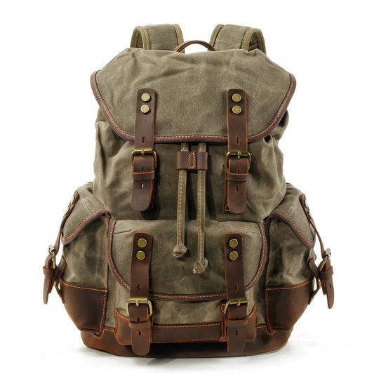 Outdoor Leather Canvas Backpack by RiderOut™