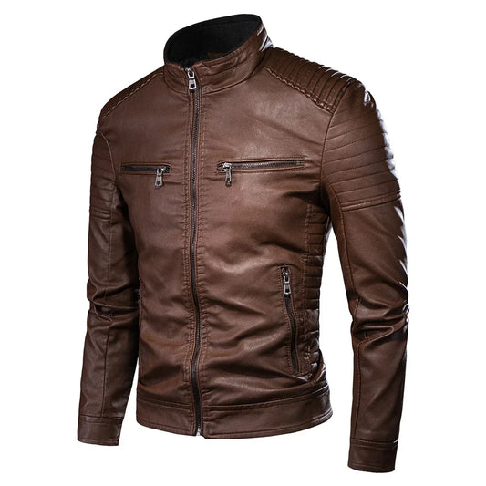 Stand Collar PU Leather Jacket by RiderOut