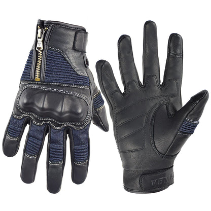 Retro Leather & Denim Motorcycle Gloves by RiderOut™