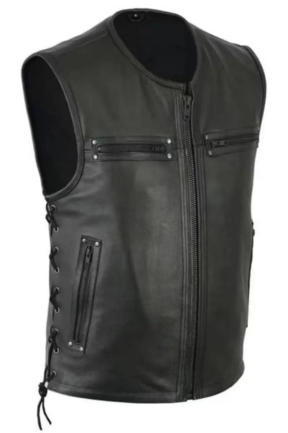 Black Motorcycle PU Leather Vest by RiderOut