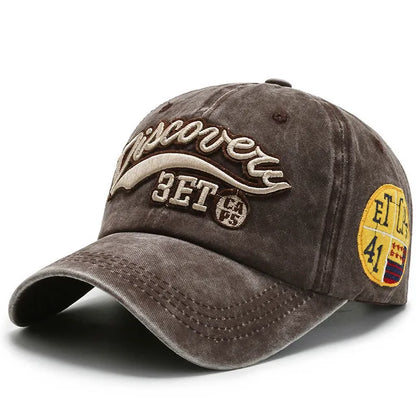 Letter Embroidery Vintage Washed Cotton Baseball Cap by RiderOut™