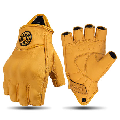Retro Leather Motorcycle Half Finger Gloves by RiderOut