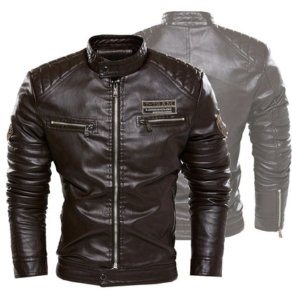 Stand Collar Leather Moto Jacket by RiderOut
