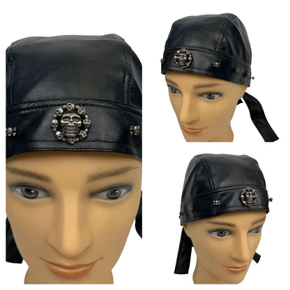 Motorcycle Biker Leather Adjustable Skull Cap by RiderOut