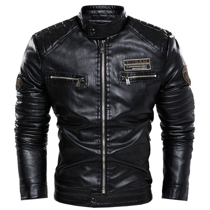 Stand Collar Leather Moto Jacket by RiderOut